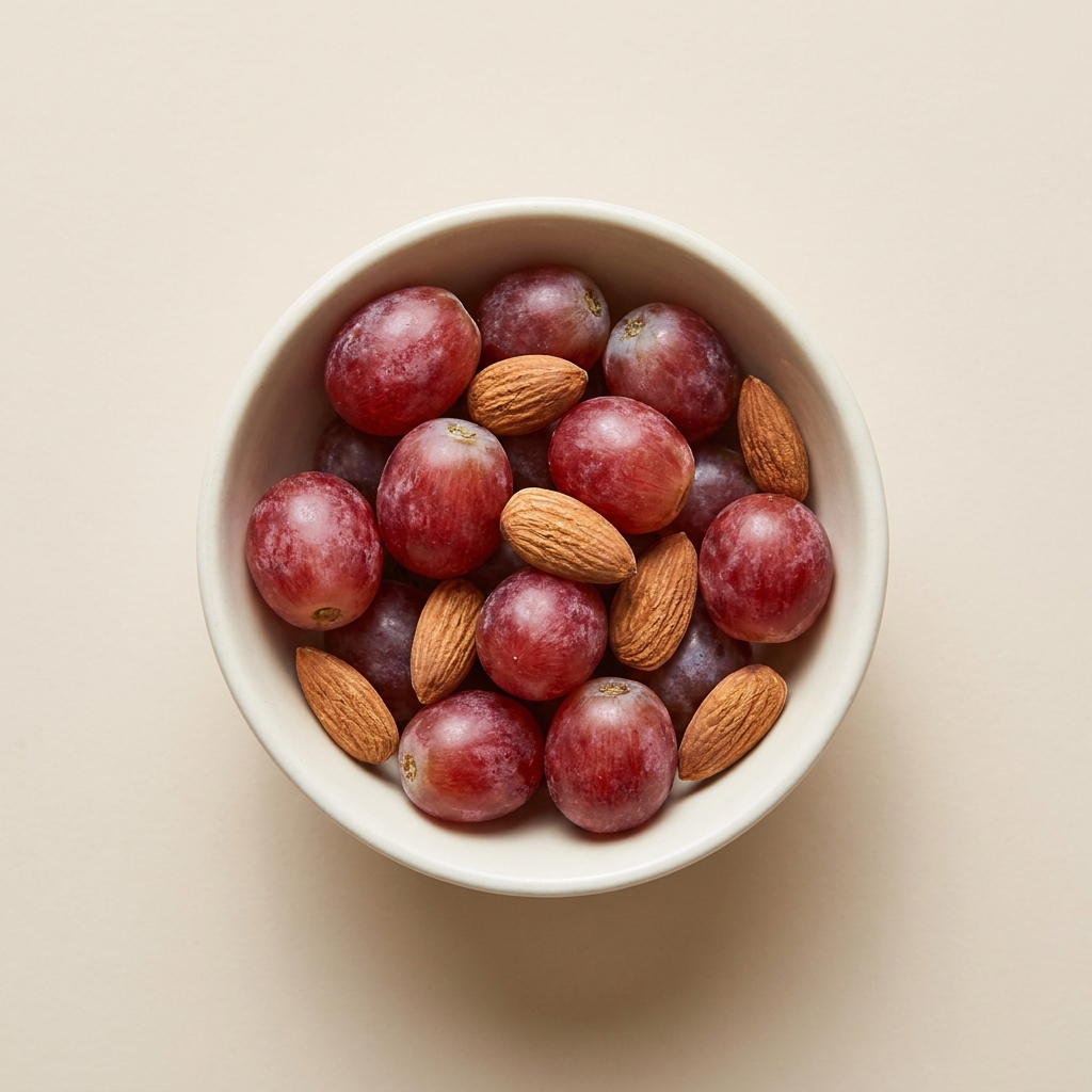 Fresh Grapes and Crunchy Almond Snack, prepared as a finished Lila recipe