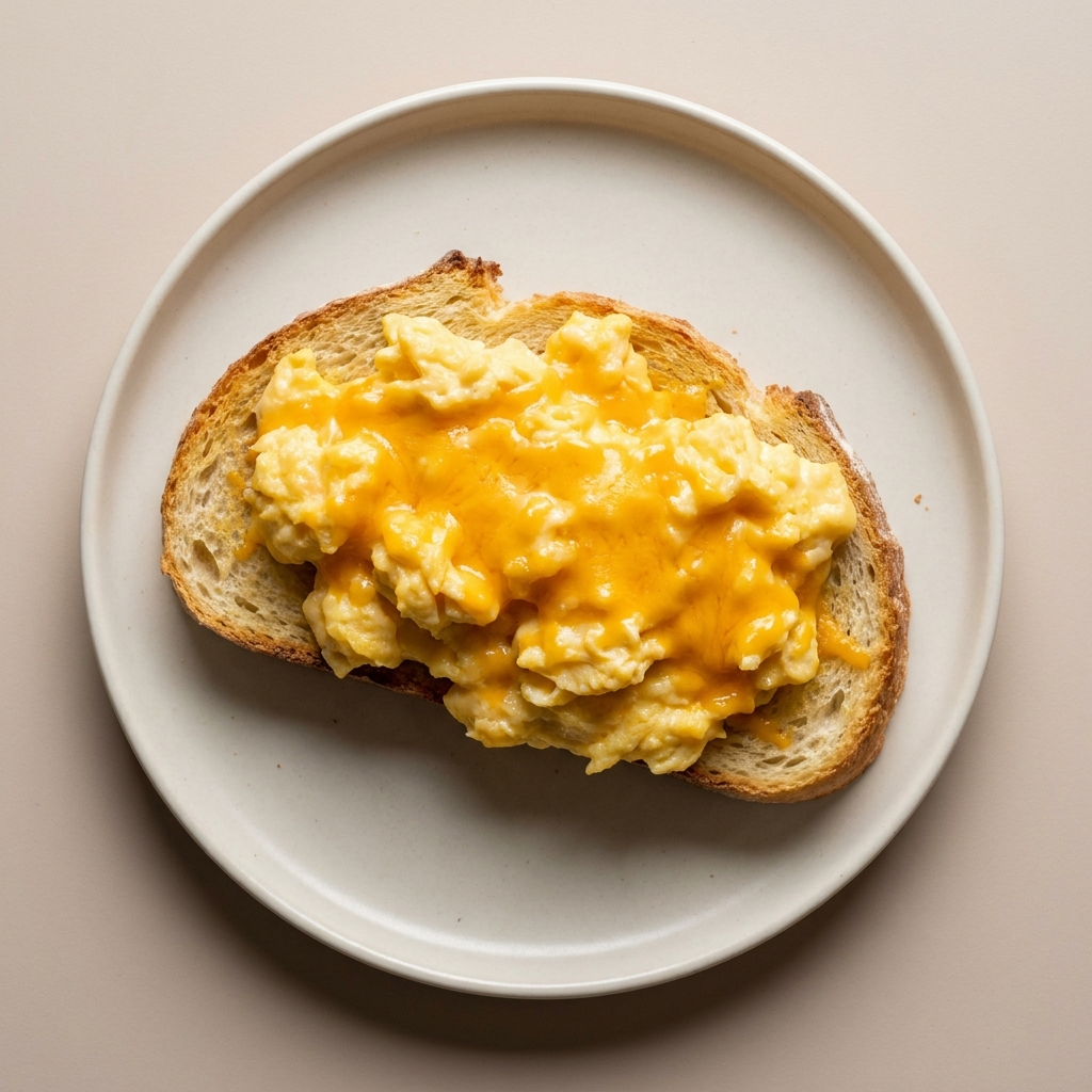 Warm Cheddar Egg Scramble With Soft Homemade Toast, prepared as a finished Lila recipe
