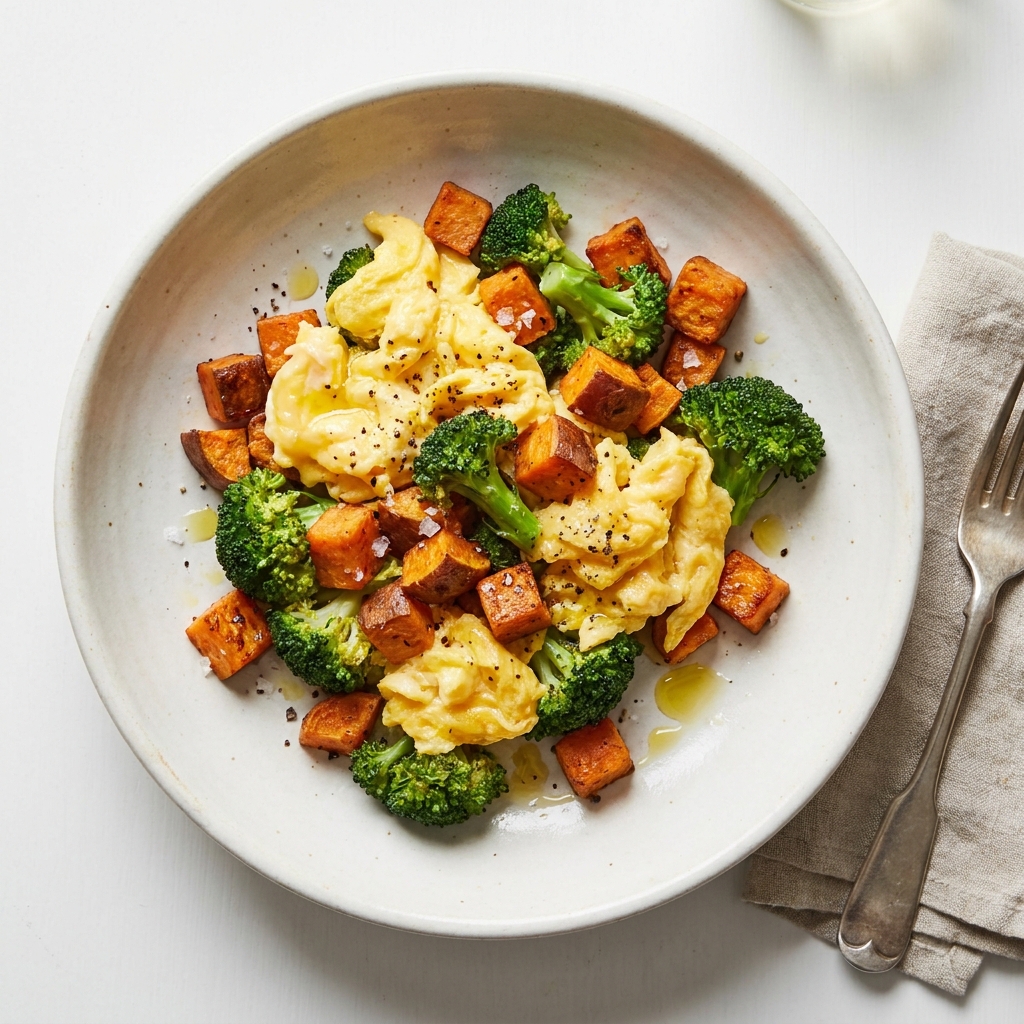 Warm Egg and Sweet Potato Dinner Hash, prepared as a finished Lila recipe