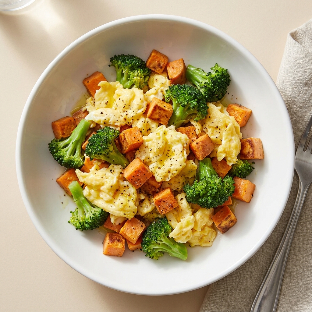 Warm Egg and Sweet Potato Dinner Hash, prepared as a finished Lila recipe