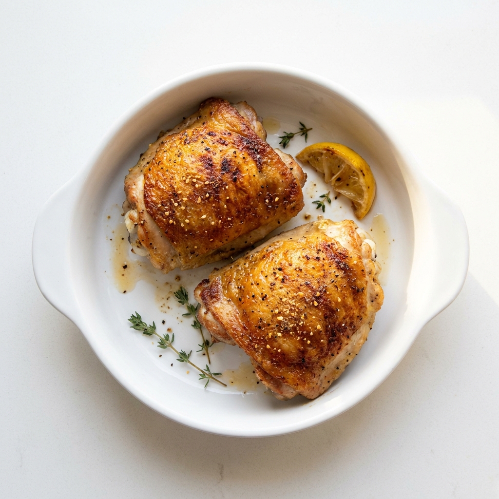Crispy Skillet Chicken Thighs, prepared as a finished Lila recipe