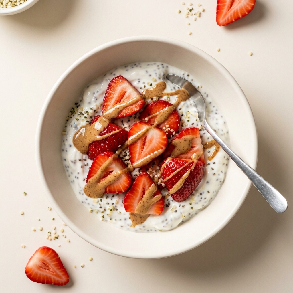 Hydrating Strawberry Chia Greek Yogurt Bowl, prepared as a finished Lila recipe