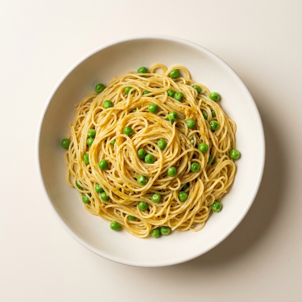 Garlic Butter Angel Hair with Sweet Peas, prepared as a finished Lila recipe