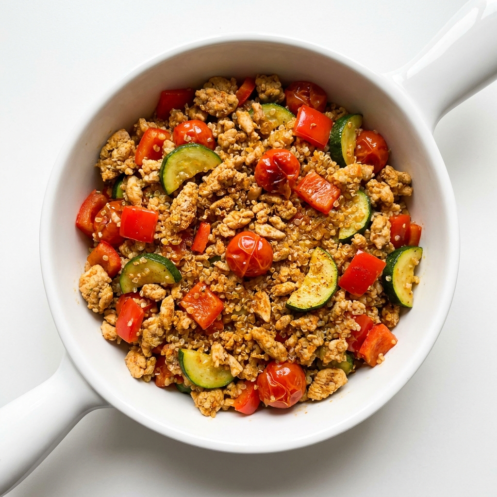 Smoky Turkey and Courgette Quinoa Skillet, prepared as a finished Lila recipe