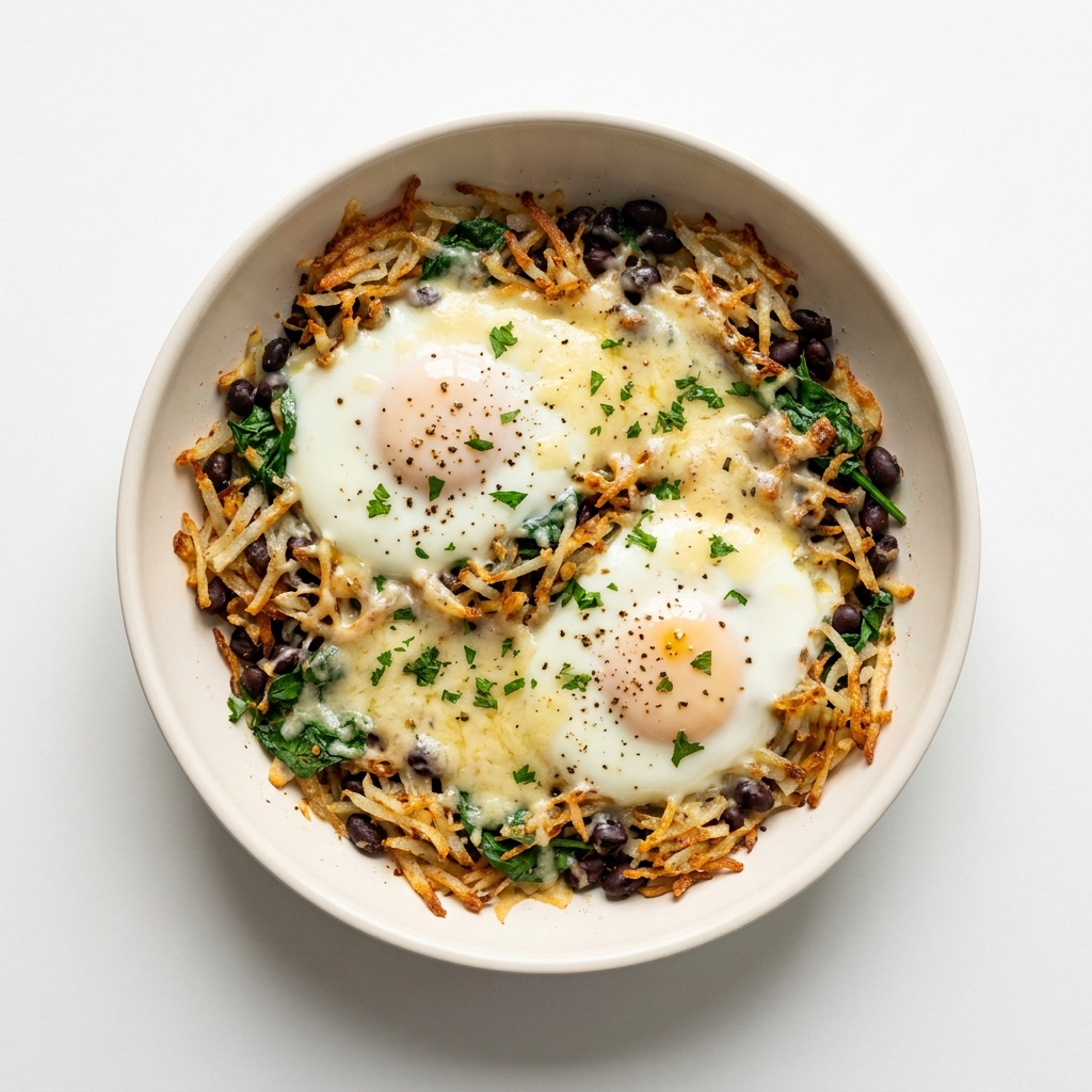 Gouda Egg Skillet with Fiber-Rich Hash Browns, prepared as a finished Lila recipe