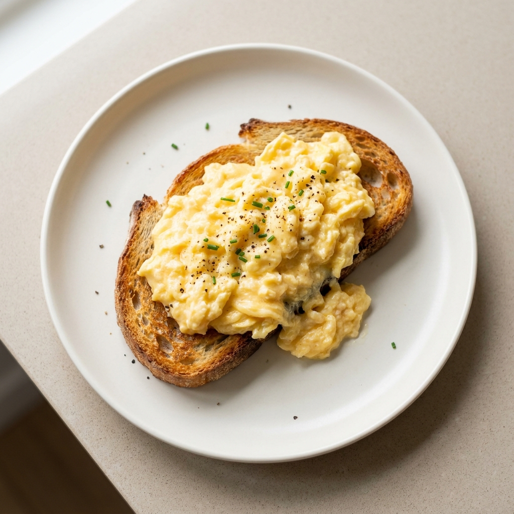 Simple Scrambled Eggs on Sourdough, prepared as a finished Lila recipe