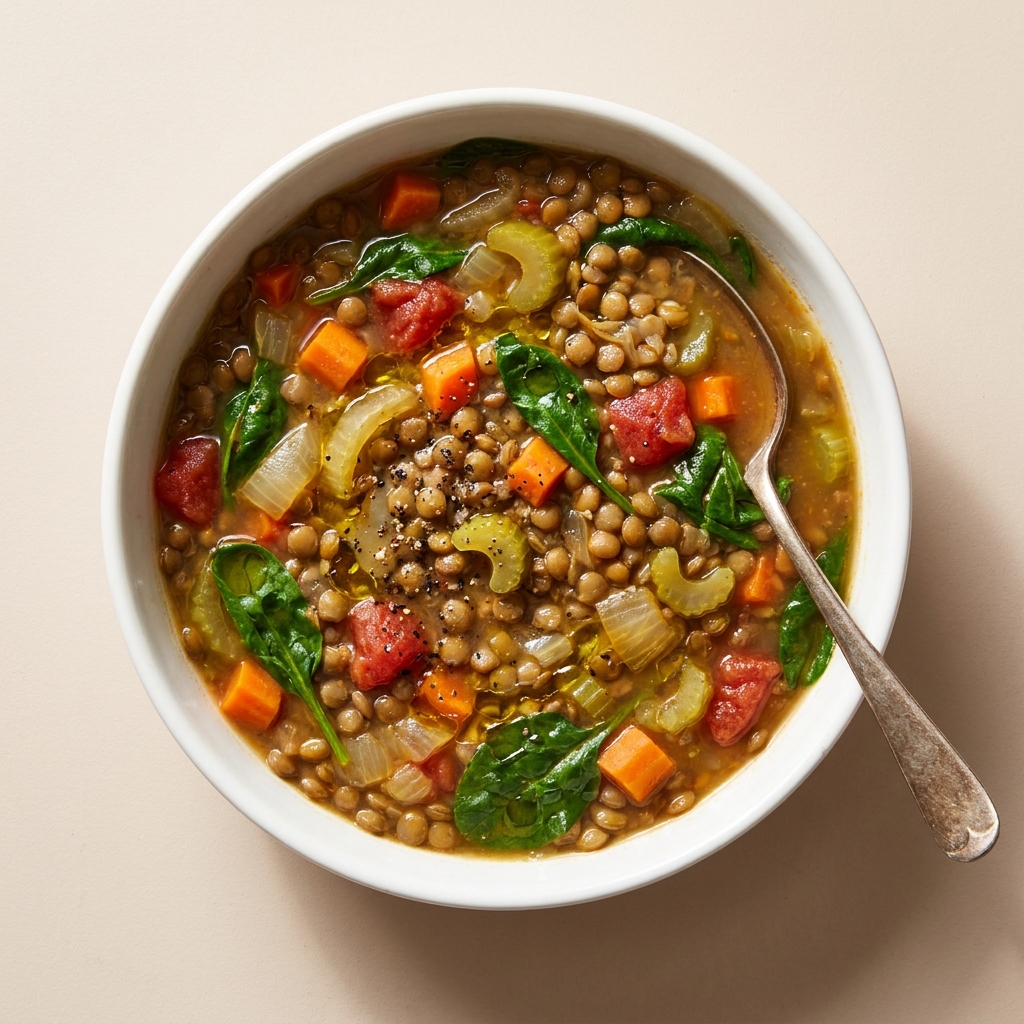 Hearty High-Protein Lentil Vegetable Soup, prepared as a finished Lila recipe