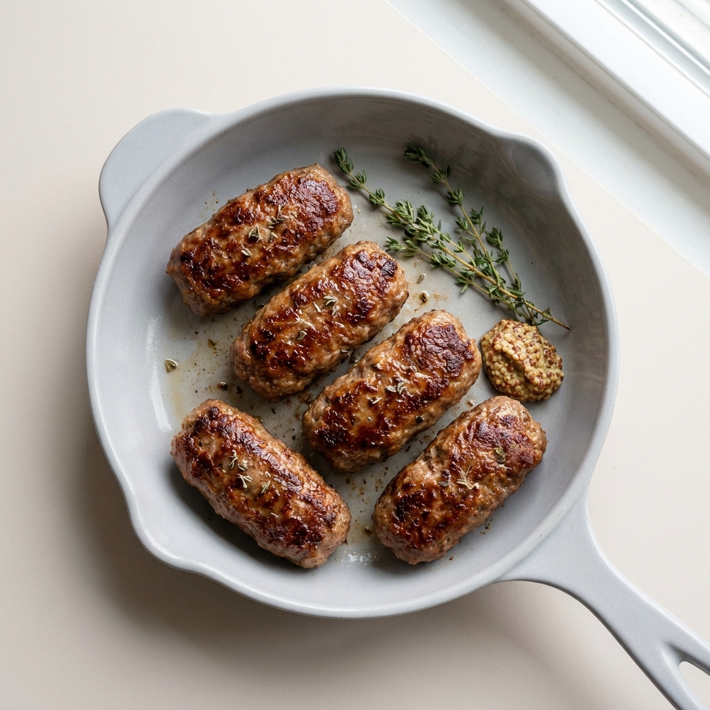 Romanian Pan-Seared Mititei Skillet, prepared as a finished Lila recipe