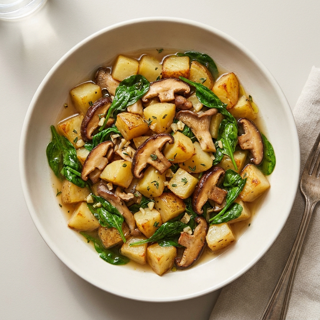 Quick Potato and Wild Mushroom Warm Bowl, prepared as a finished Lila recipe
