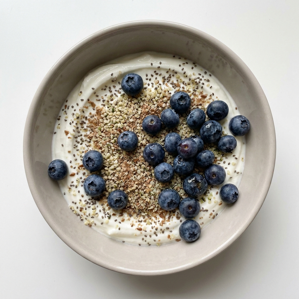Greek Yogurt and Seed Protein Bowl, prepared as a finished Lila recipe
