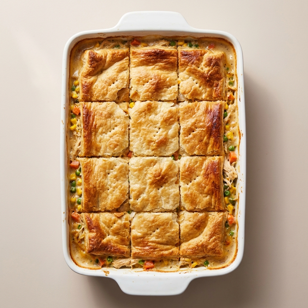Easy Chicken Pot Pie Casserole, prepared as a finished Lila recipe