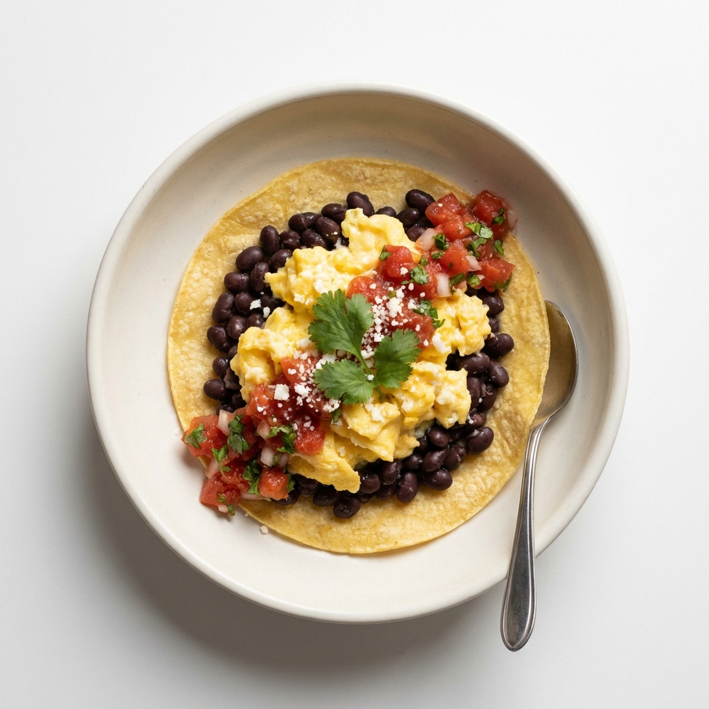Mexican-Style Corn Tortilla Egg Skillet, prepared as a finished Lila recipe