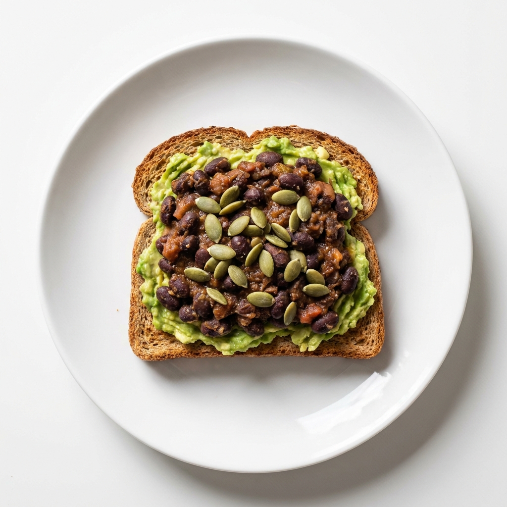 Smokey Black Bean and Avocado Toast, prepared as a finished Lila recipe