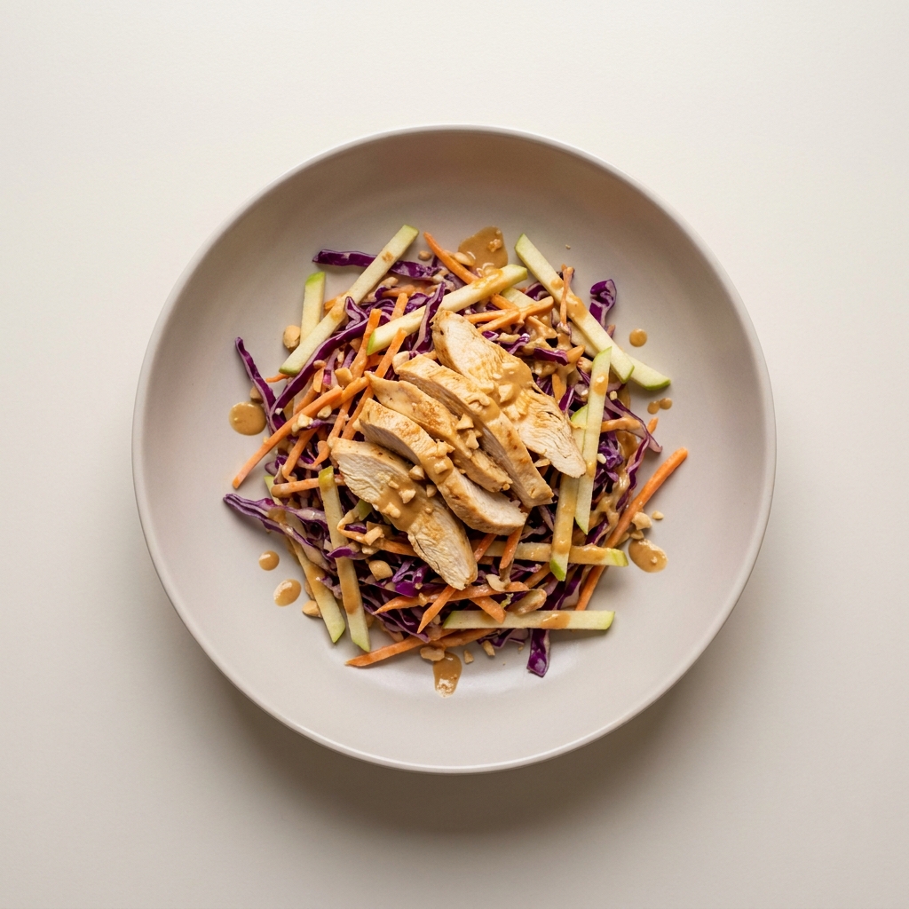Thai-Inspired Peanut Chicken and Apple Slaw, prepared as a finished Lila recipe