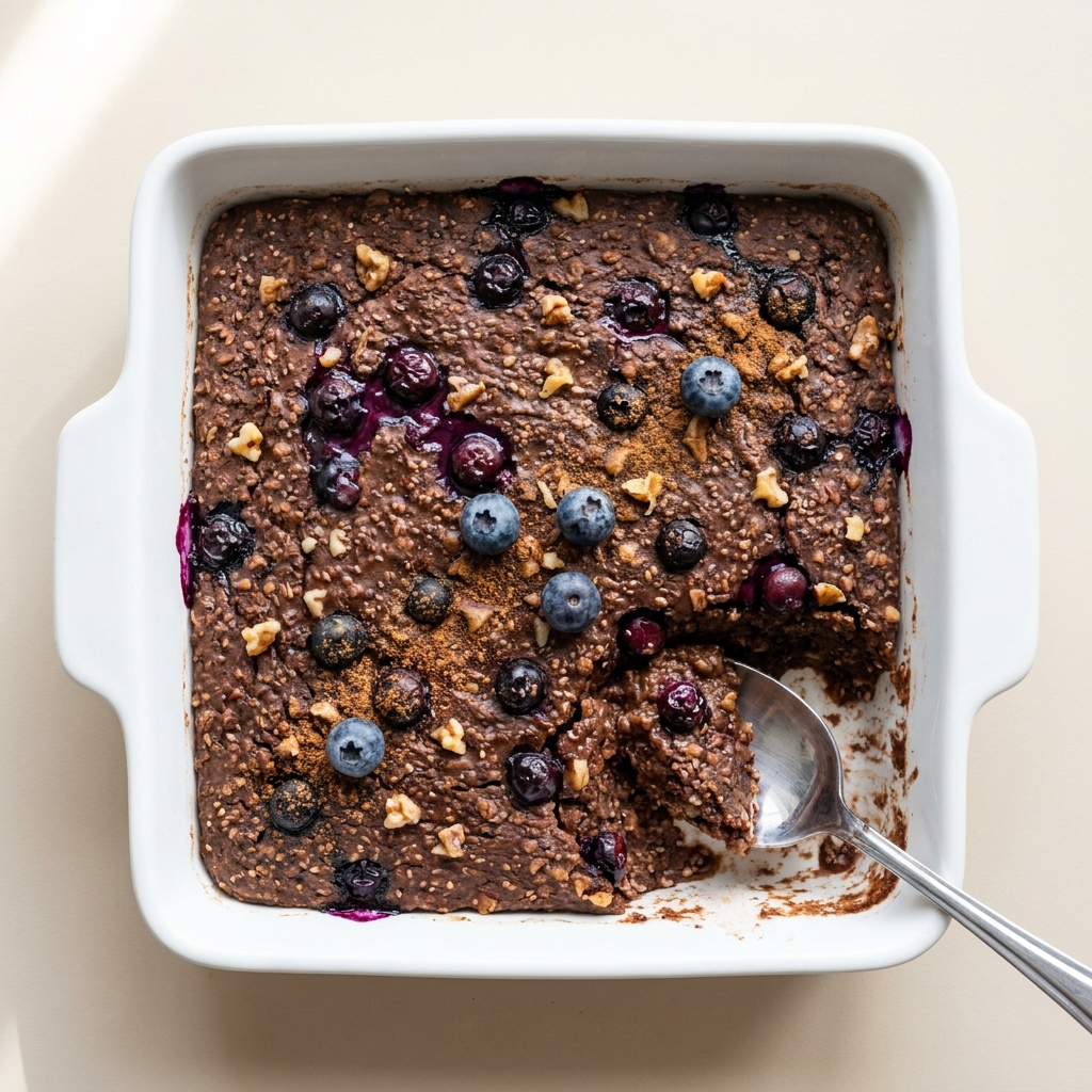 Warm Chocolate Berry Seed Porridge Bake, prepared as a finished Lila recipe