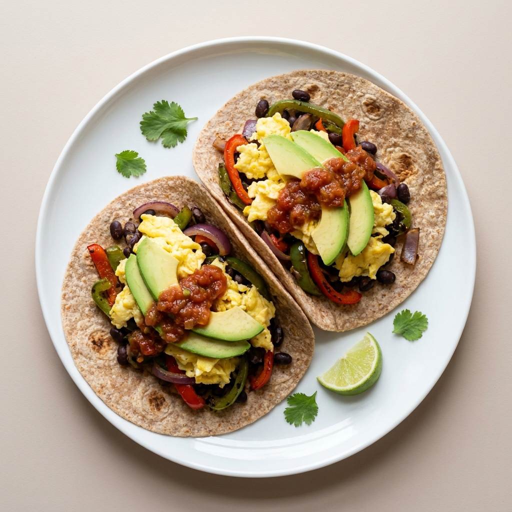 High-Protein Egg and Vegetable Breakfast Tacos, prepared as a finished Lila recipe