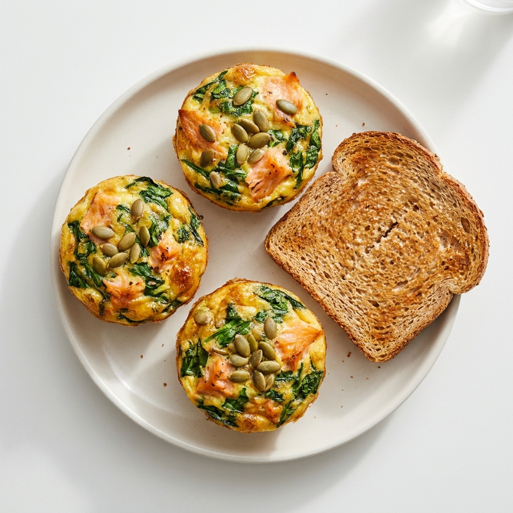 Smoked Salmon and Spinach Egg Muffins with Toast, prepared as a finished Lila recipe