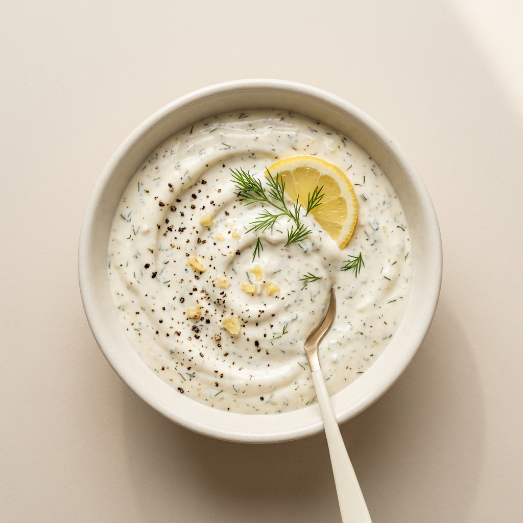 Creamy Lemon Herb Greek Yogurt Dressing, prepared as a finished Lila recipe