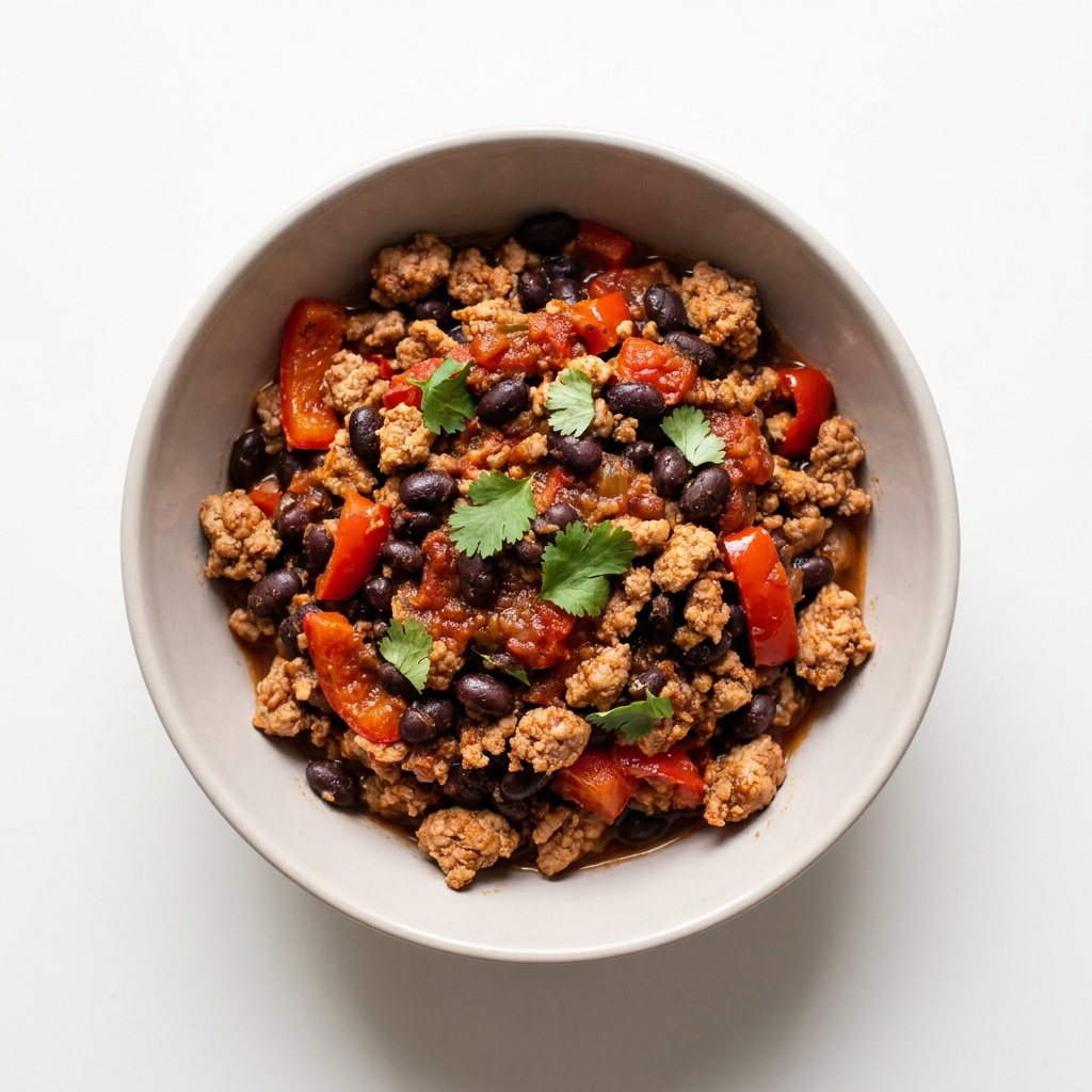 Warm Southwest Turkey and Black Bean Skillet, prepared as a finished Lila recipe