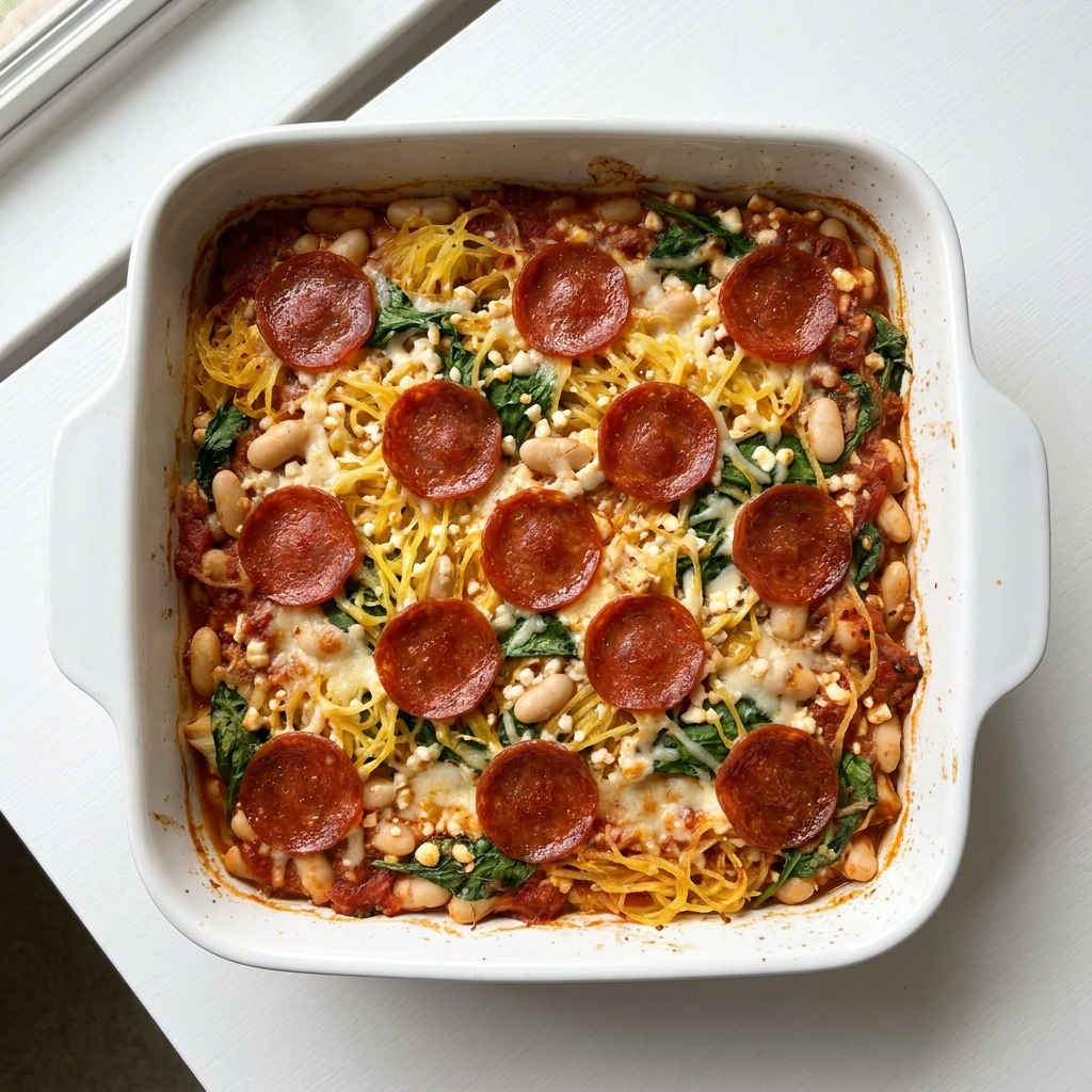 High-Protein Pizza Spaghetti Squash Bake, prepared as a finished Lila recipe