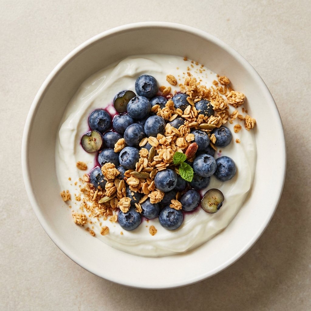 Protein-Packed Blueberry Greek Yogurt Bowl, prepared as a finished Lila recipe
