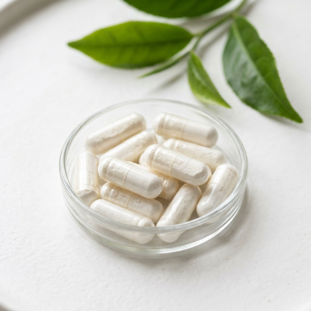 Unbranded presentation of L-Theanine Supplement for Stress and Sleep