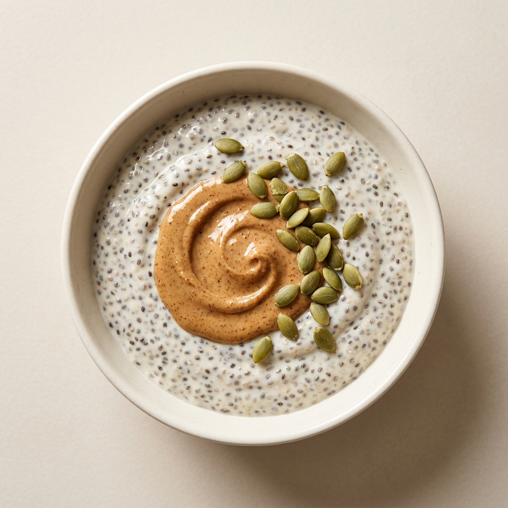 Soothing Vanilla Chia Pudding with Almond Butter, prepared as a finished Lila recipe