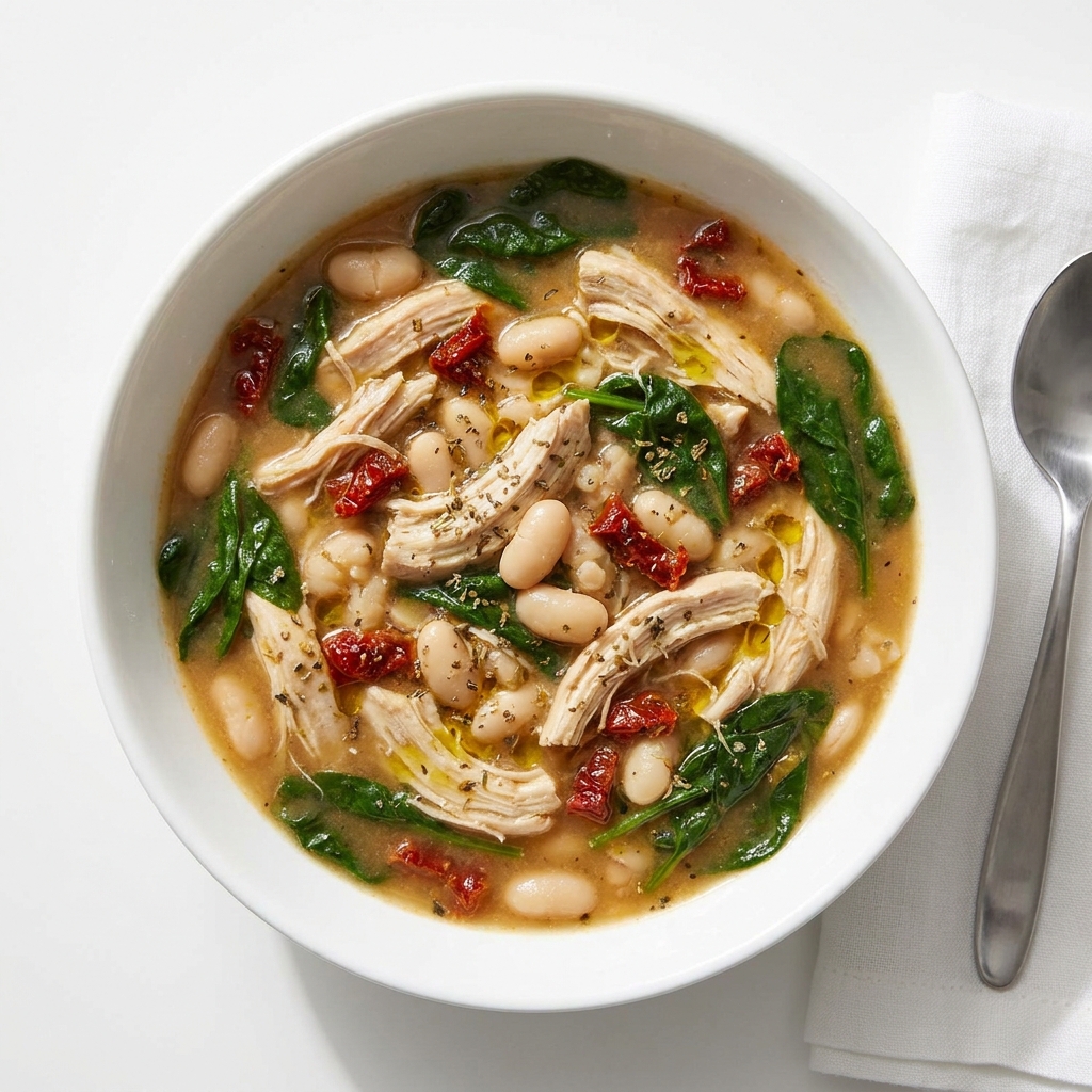 Creamy Tuscan Chicken and White Bean Soup, prepared as a finished Lila recipe