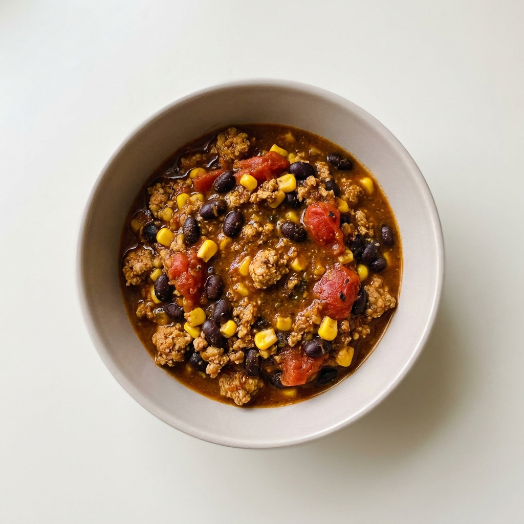 Indian-Spiced Turkey and Black Bean Chili, prepared as a finished Lila recipe