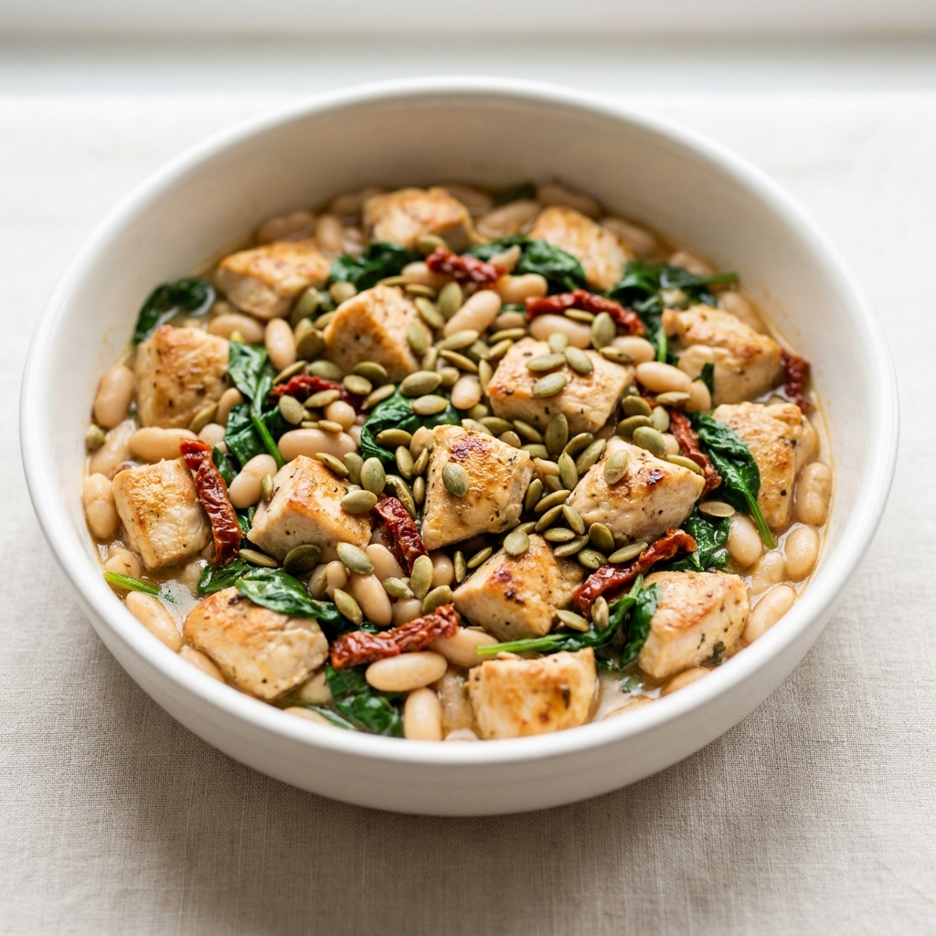 20-Minute Tuscan Chicken and Cannellini Bean Skillet, prepared as a finished Lila recipe