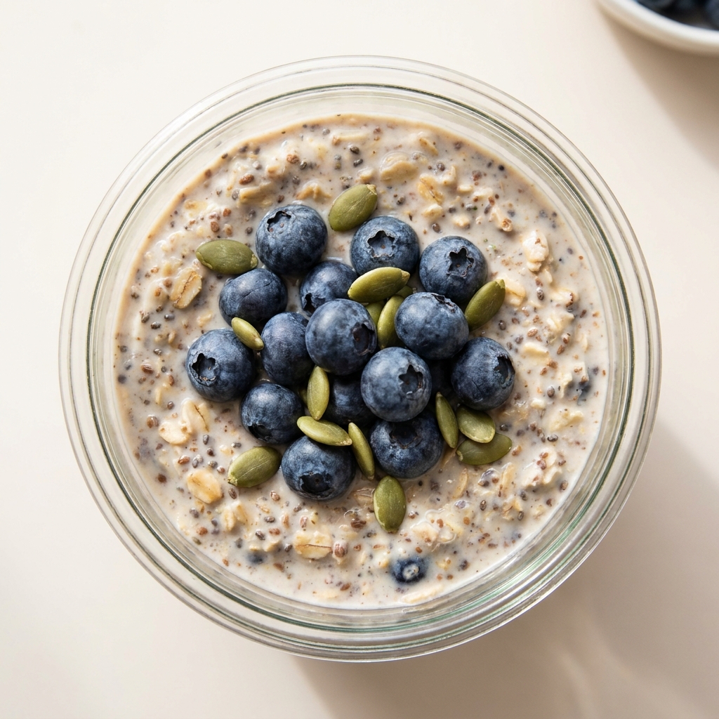 High-Protein Blueberry Flax Overnight Oats, prepared as a finished Lila recipe