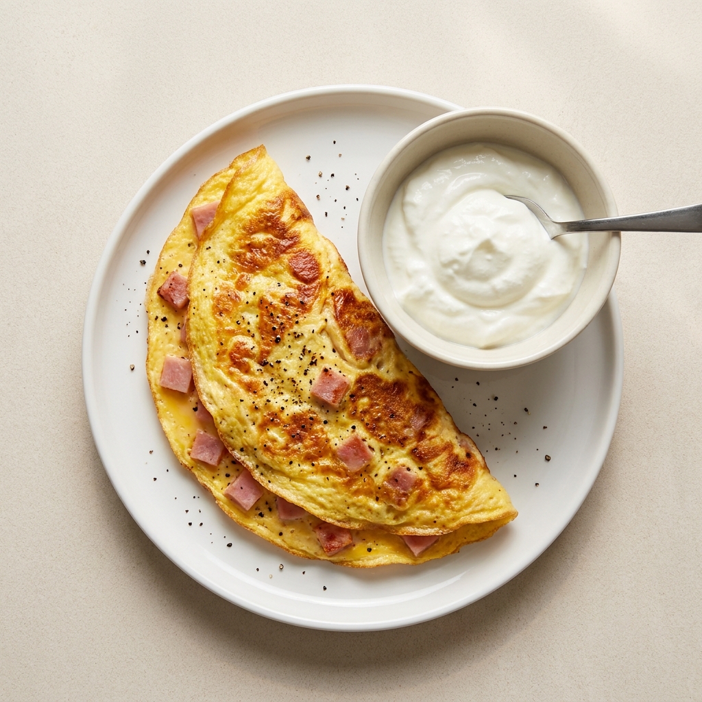 Savory Turkey Ham Omelet with Greek Yogurt, prepared as a finished Lila recipe