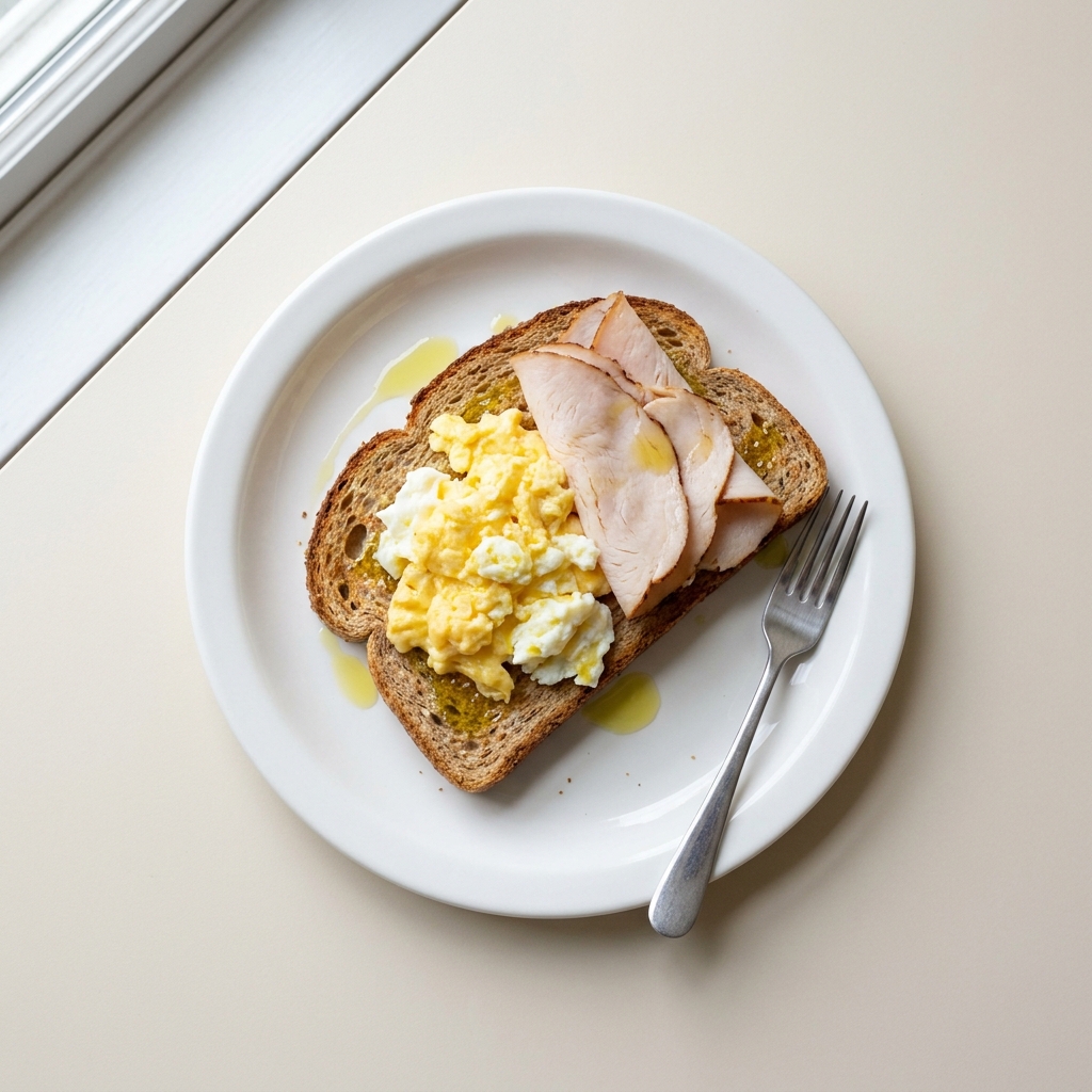 5-Minute Turkey and Scrambled Egg White Toast Plate, prepared as a finished Lila recipe