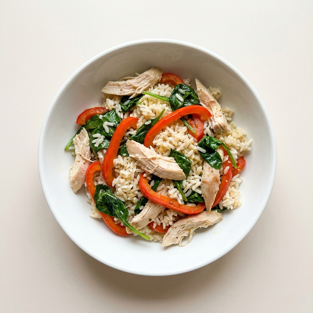 5-Minute Warm Chicken and Bell Pepper Rice Bowl, prepared as a finished Lila recipe