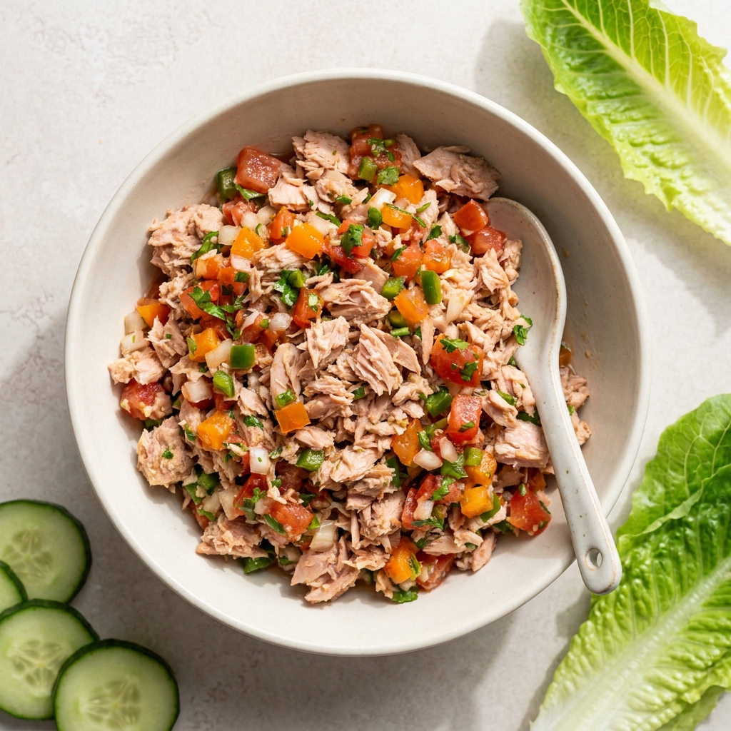 Quick Tuna Salsa Bowl, prepared as a finished Lila recipe