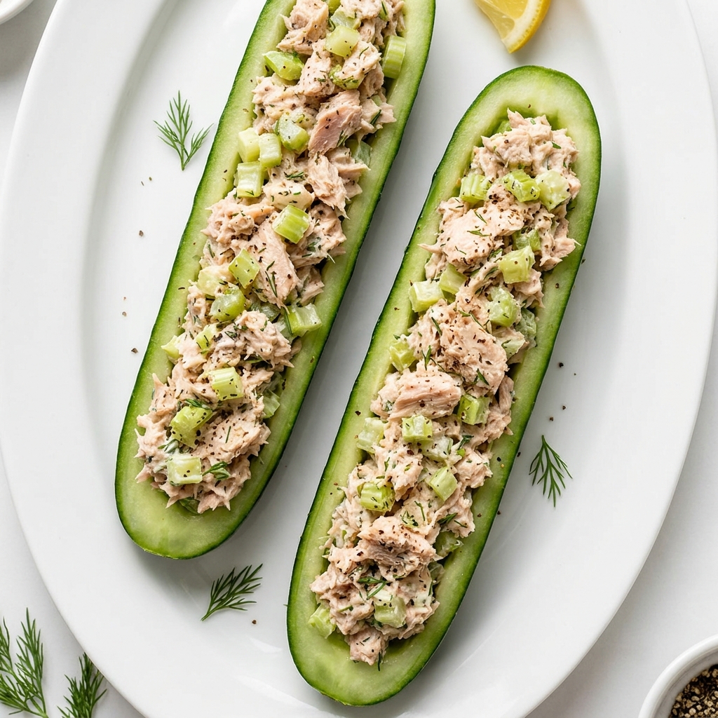 Spiced Cucumber Tuna Salad Boats, prepared as a finished Lila recipe