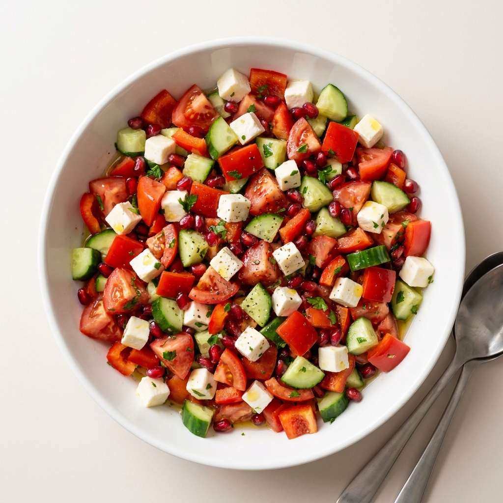 Mediterranean Mozzarella Chopped Salad with Pomegranate, prepared as a finished Lila recipe