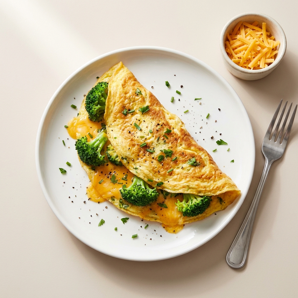 Cheesy Broccoli and Herb Omelet, prepared as a finished Lila recipe
