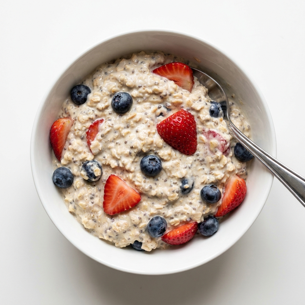 Vanilla Protein Overnight Oats with Berries, prepared as a finished Lila recipe