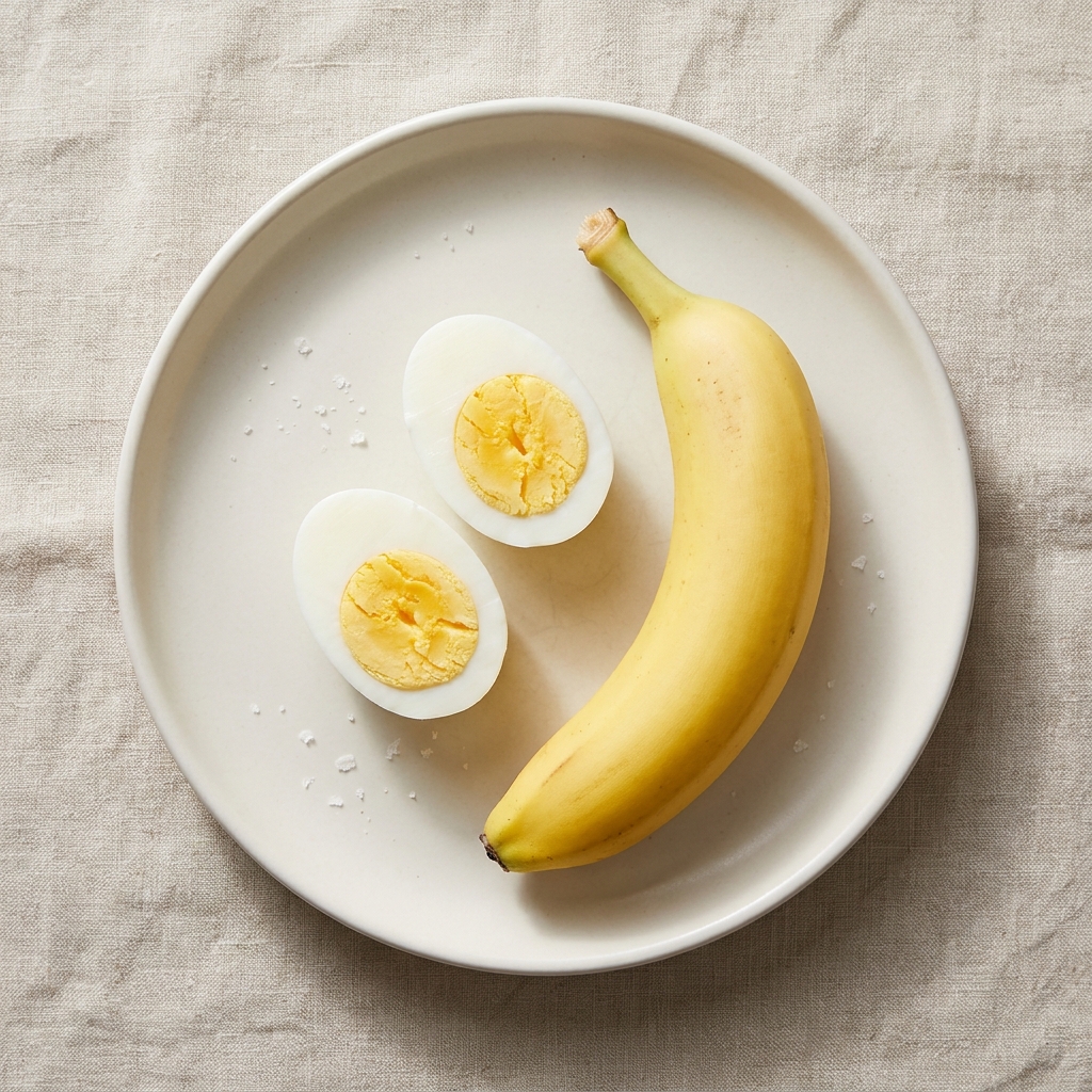Hard-Boiled Eggs and Banana Snack, prepared as a finished Lila recipe