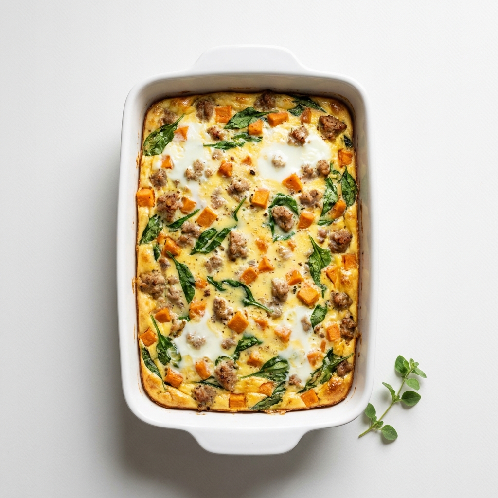 Turkey and Sweet Potato Breakfast Bake, prepared as a finished Lila recipe