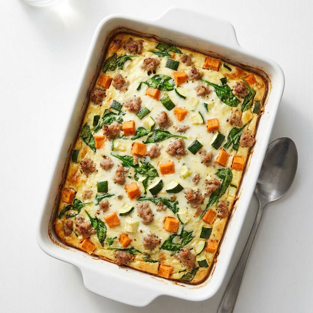 Baked Turkey Sweet Potato and Zucchini Casserole, prepared as a finished Lila recipe