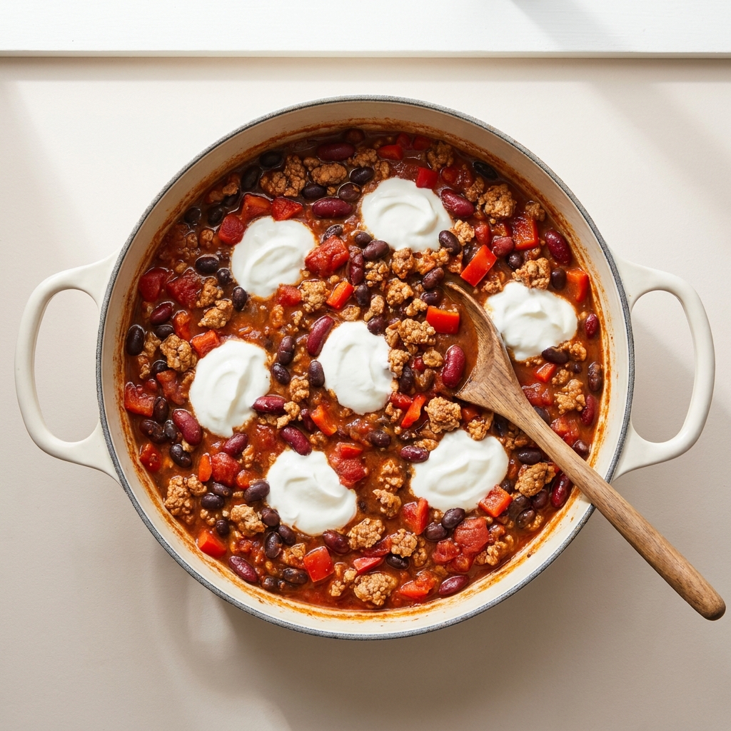 15-Minute Turkey and Bean Chili for Seven, prepared as a finished Lila recipe