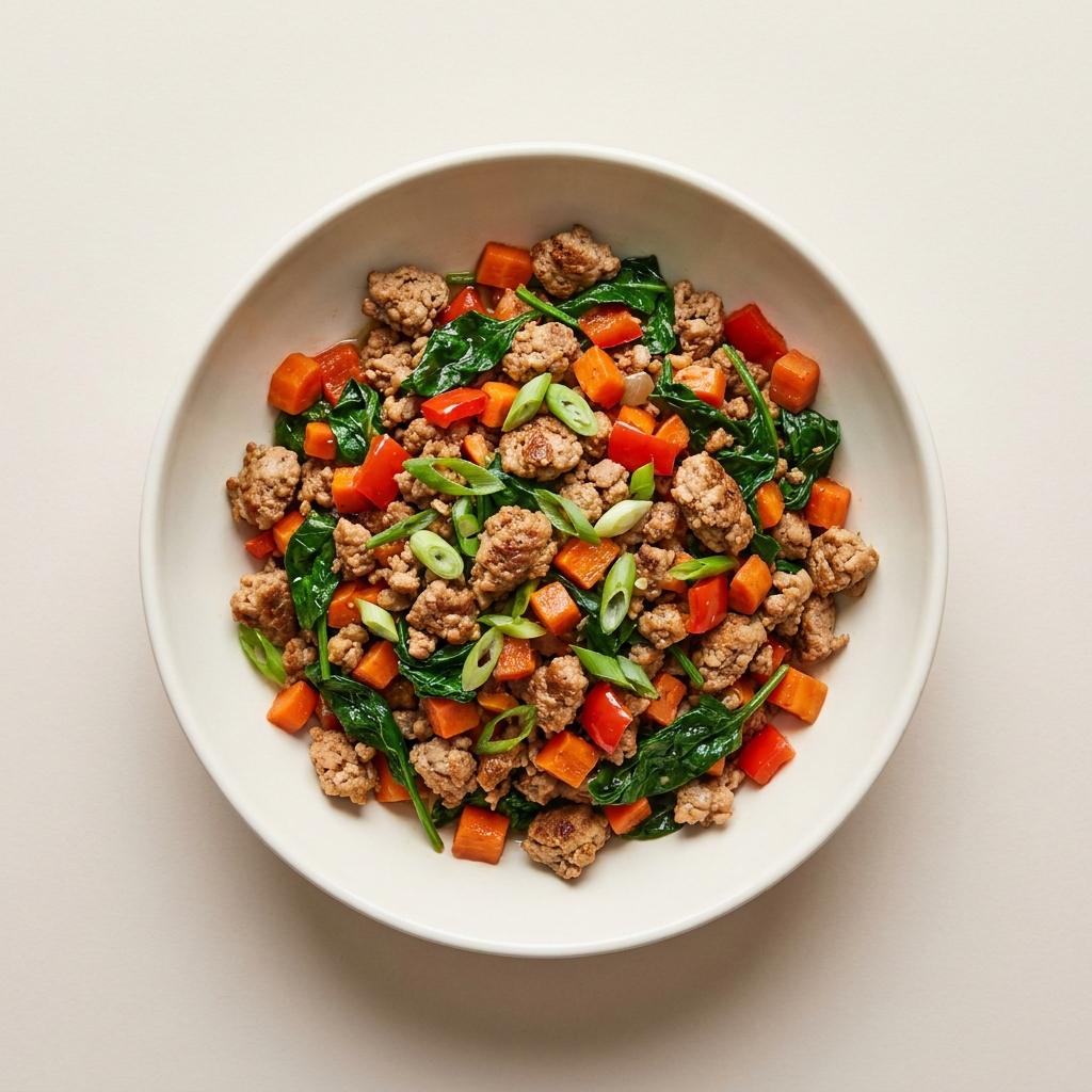 One-Pan Turkey and Spinach Skillet, prepared as a finished Lila recipe