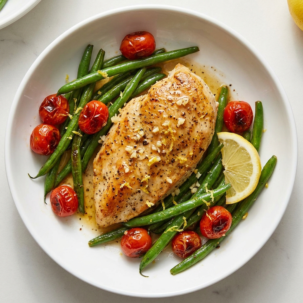 Lemon Garlic Chicken Breast with Sautéed Green Beans, prepared as a finished Lila recipe