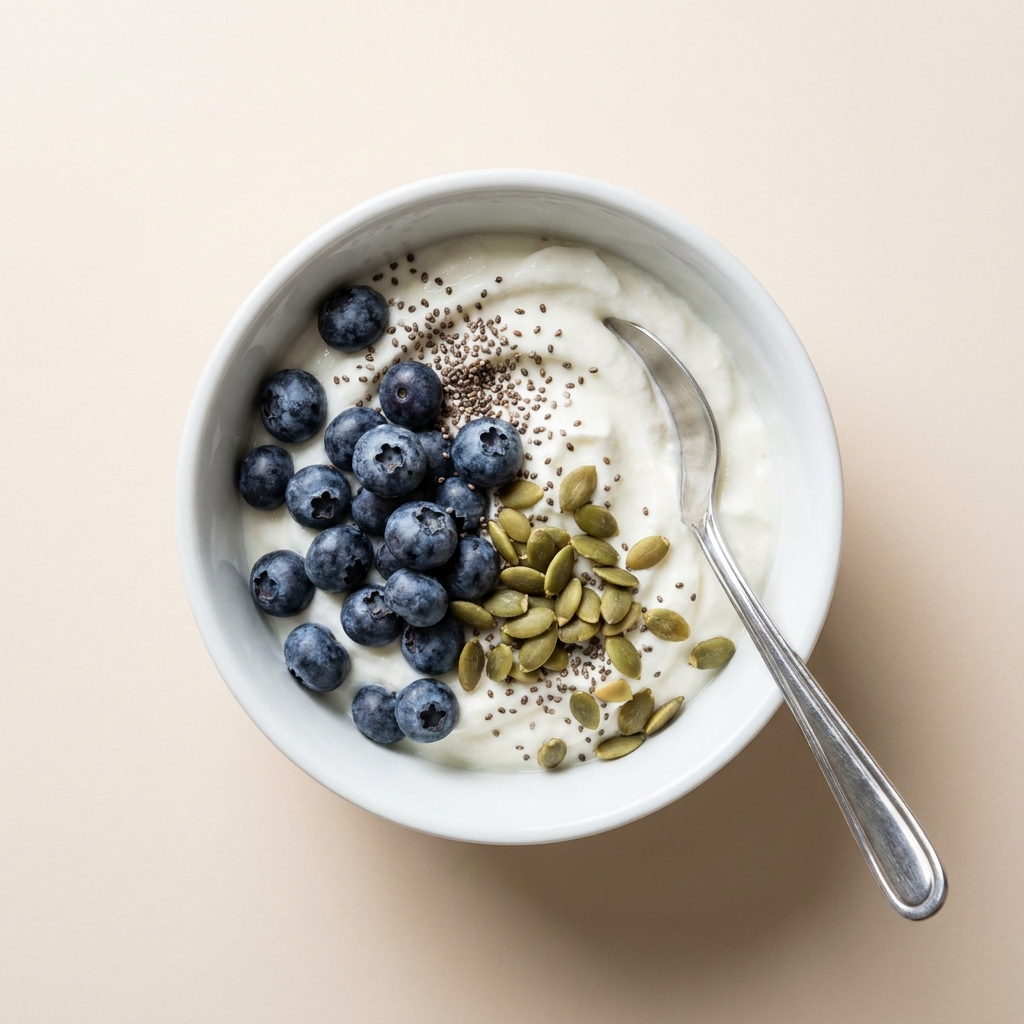 Greek Yogurt Berry Pepita Crunch Bowl, prepared as a finished Lila recipe