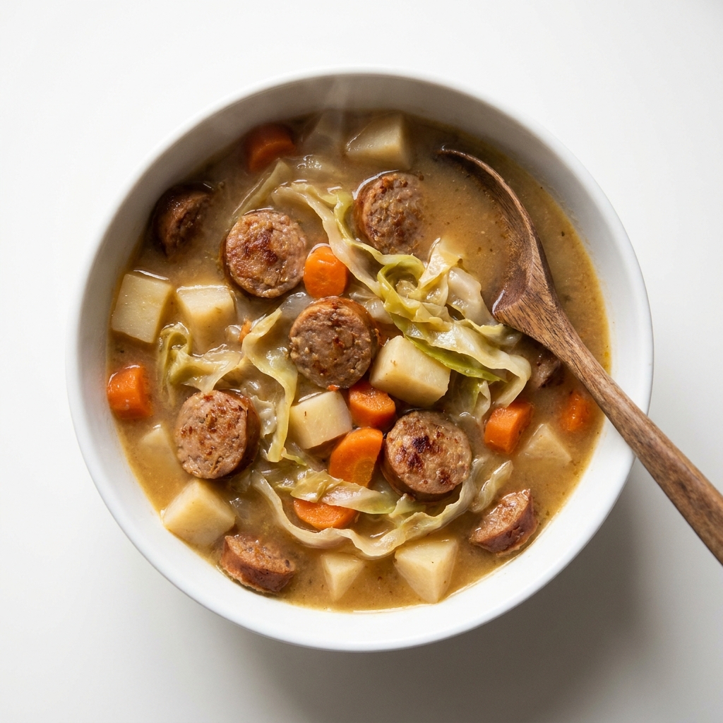 Comforting Cabbage Sausage Sweet Potato Stew, prepared as a finished Lila recipe