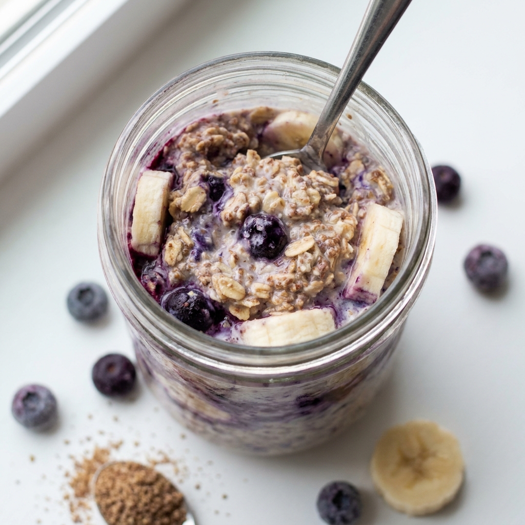 Creamy Banana Blueberry Flax Greek Yogurt Oats, prepared as a finished Lila recipe