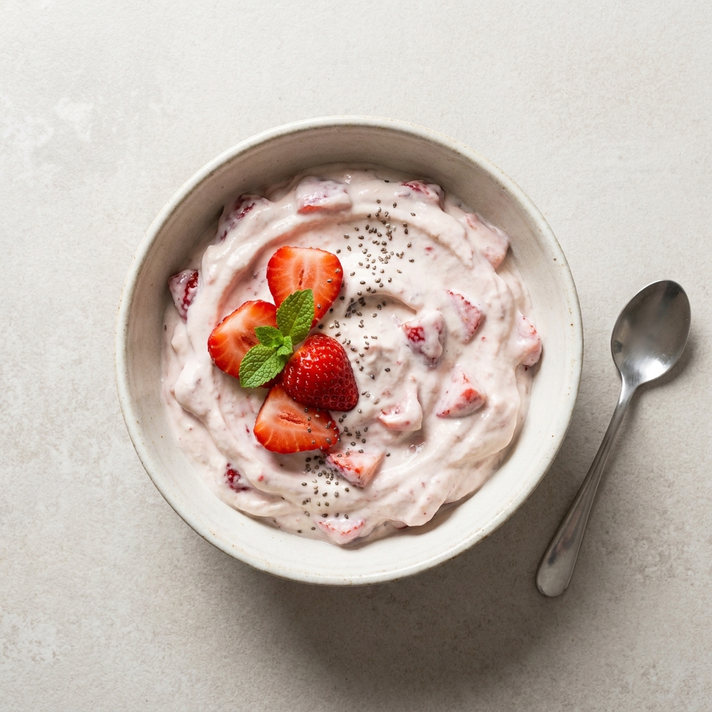 Strawberry Cream Cheese Yogurt Bowl, prepared as a finished Lila recipe