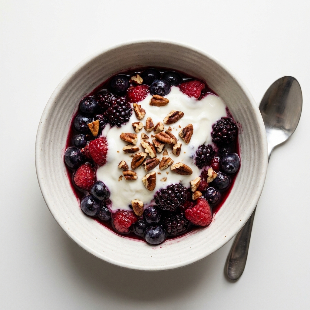 Warm Berry Crumble Bowl, prepared as a finished Lila recipe